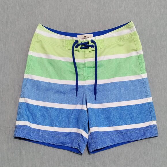 Hollister Mens Medium 7" Board Shorts Swim Trunks Striped Colorful Unlined EUC - Picture 2 of 16